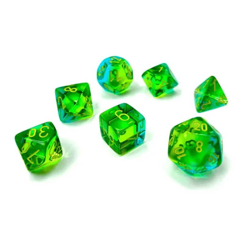 Chessex GEMINI LUMINARY GREEN-TEAL/YELLOW Set Kockica
