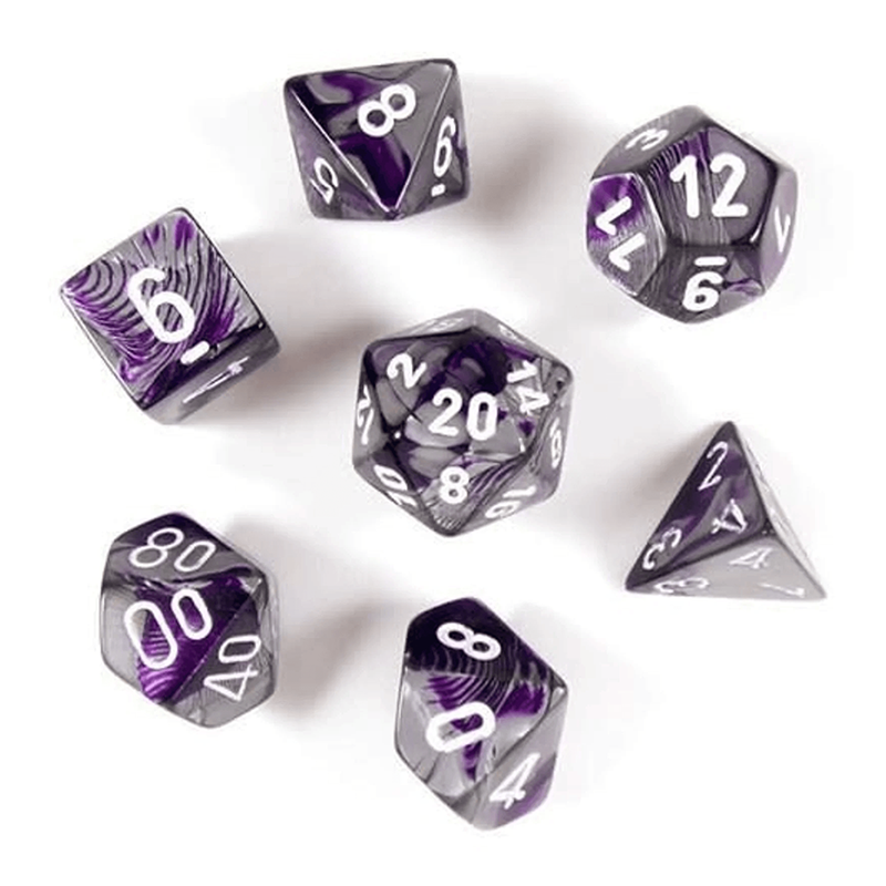 Chessex GEMINI PURPLE-STEEL/WHITE Set Kockica