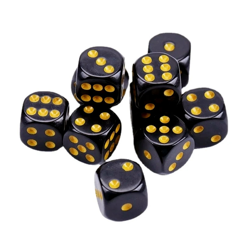CHESSEX OPAQUE 16MM BLACK/GOLD SET D6 KOCKICA