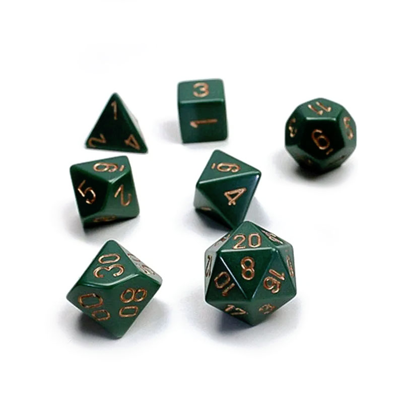 CHESSEX OPAQUE DUSTY GREEN/GOLD Set od 7 Kockica