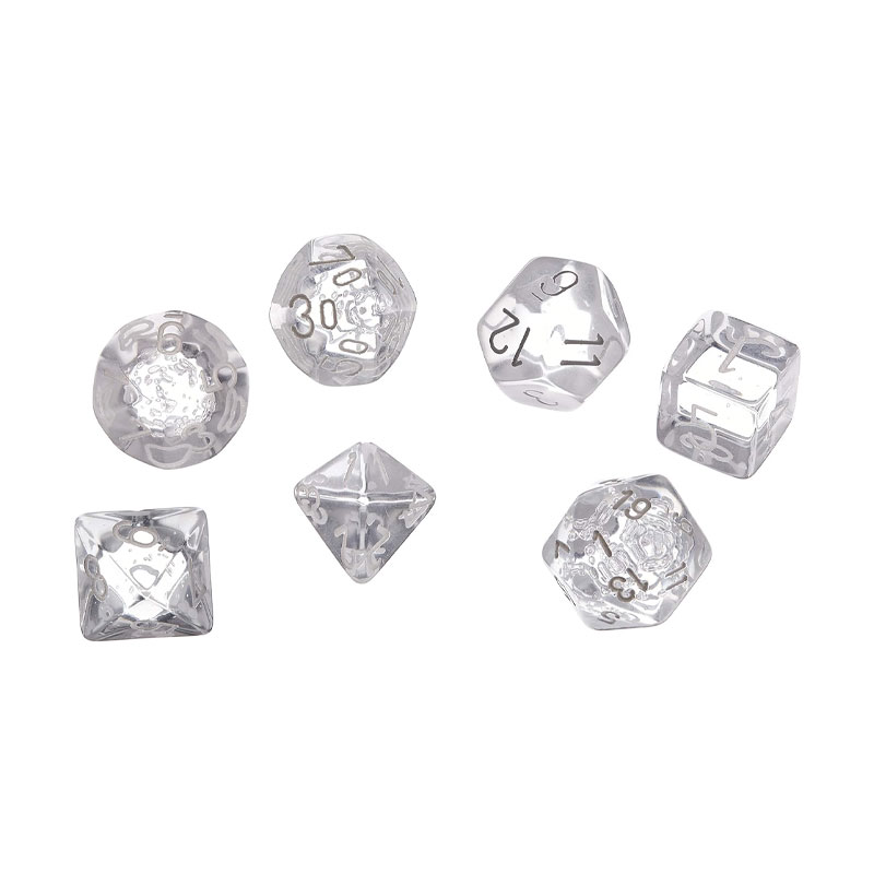 CHESSEX TRANSLUCENT CLEAR/WHITE Set od 7 Kockica