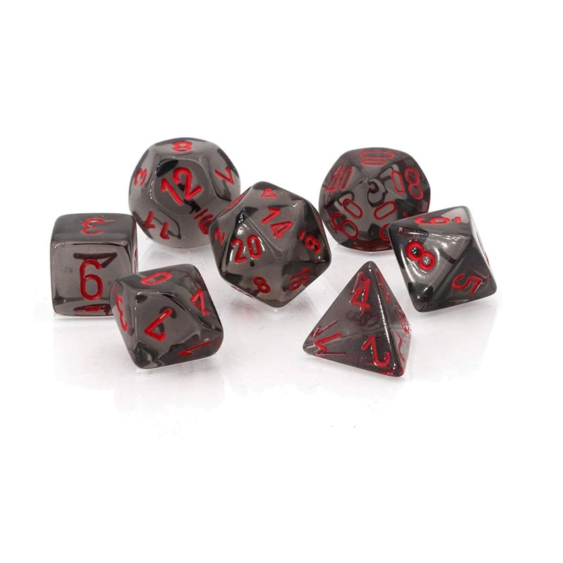 CHESSEX TRANSLUCENT SMOKE/RED Set od 7 Kockica